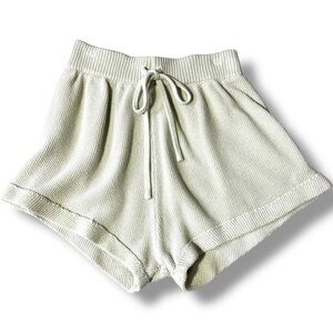 Lily High Waist Mint Green/Cream Elastic Waist With Drawstring Knit Micro Shorts